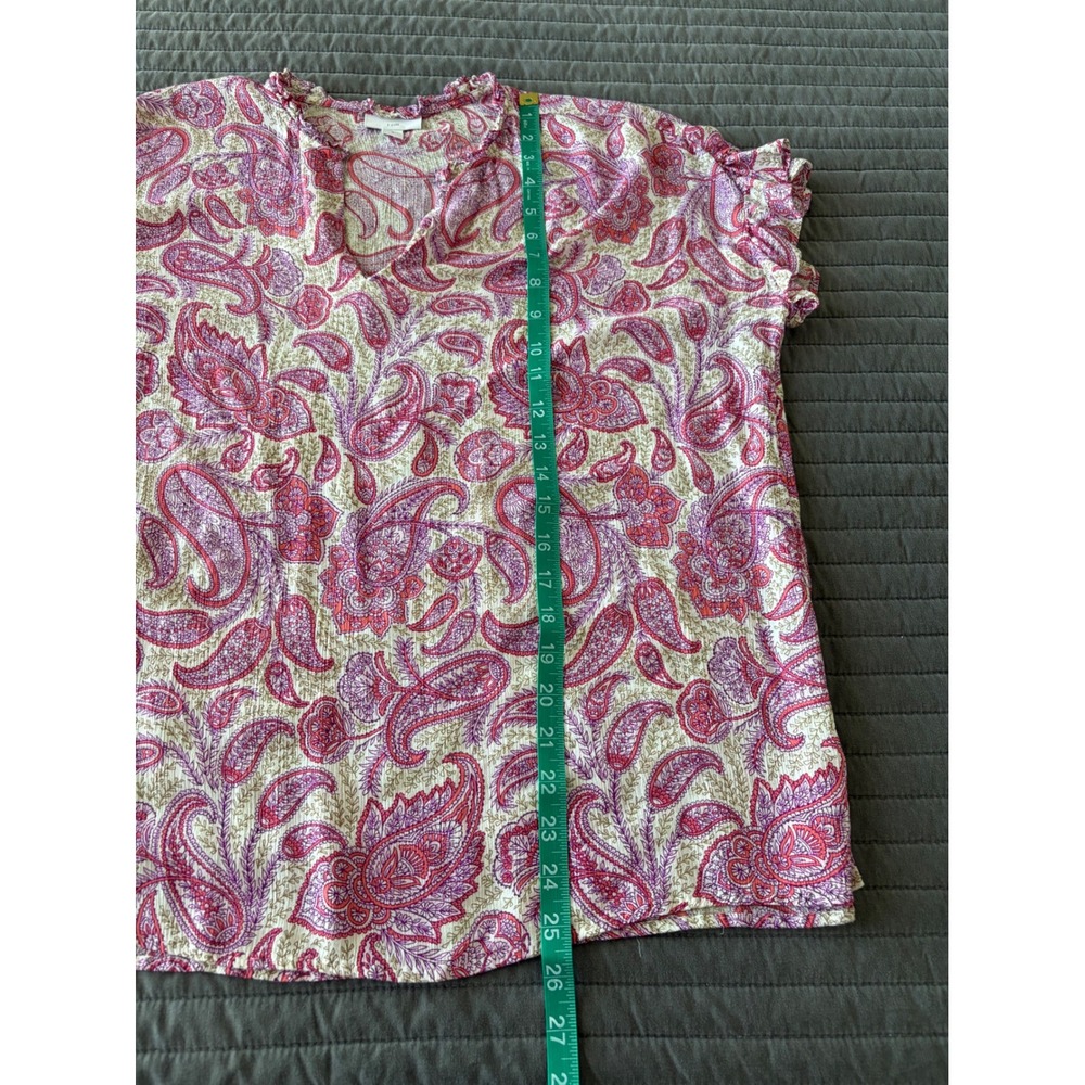 J. Jill Pink Purple Paisley Ruffle Neck Flutter Sleeve Blouse Top Womens Medium - Picture 5 of 7